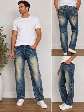 Philosophy Men’s Distressed Straight Leg Jeans Size 34x30 Medium Wash